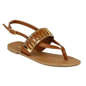 Metallic Embellished Sling Back Thong Flat Sandal